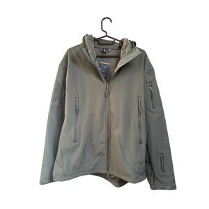 Olive‎ Green Hooded Softshell Jacket with Multiple Zipper Pockets Large
